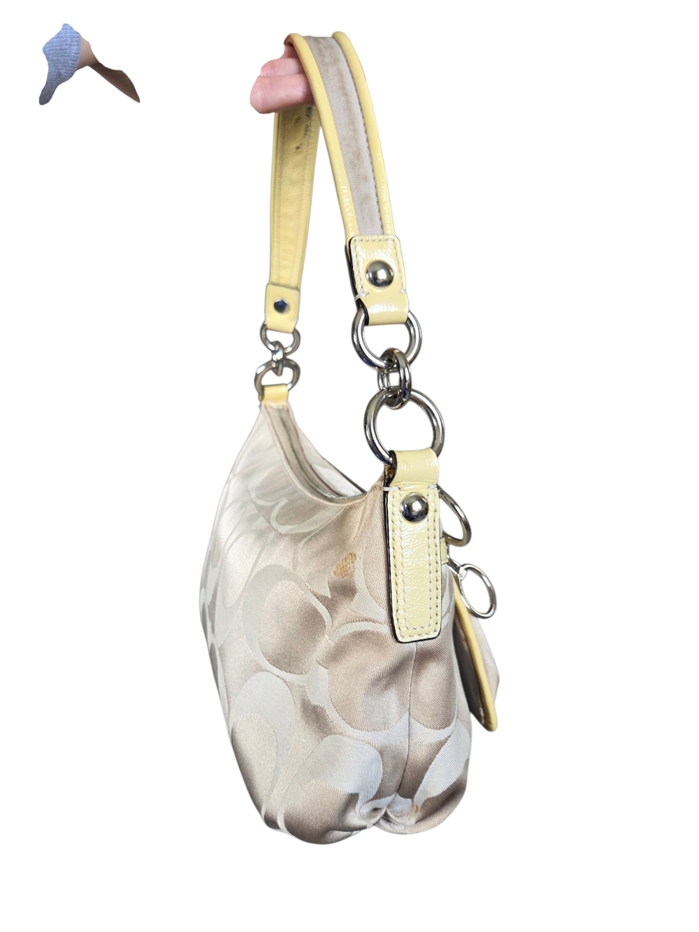 Coach Poppy Signature Groovy Gold Tan Shoulder Bag With Crossbody Strap - Picture 4 of 16